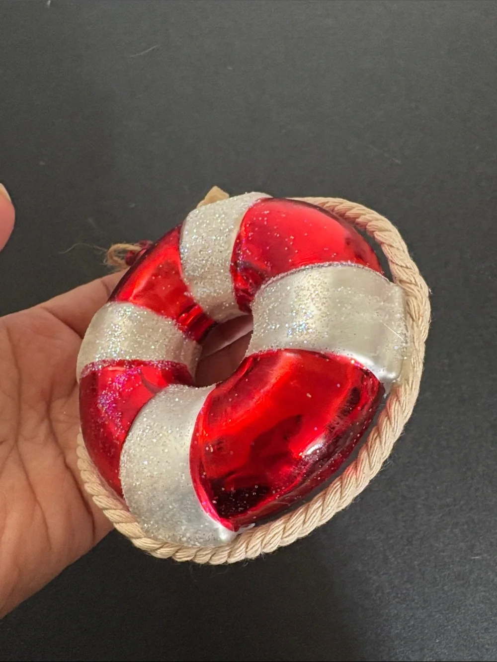 Pottery Barn Glass Lifesaver Ornament Beach-Life Nautical Theme